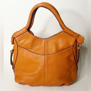 Antonio Melani Orange Pebbled Leather Satchel Crossbody Handbag